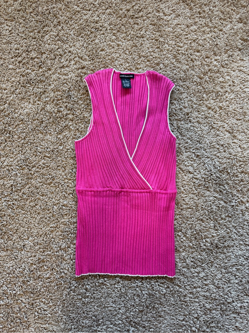 Pink Ribbed Silk Sleeveless Top